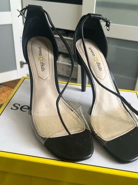 Seven Dials Black Clear Strap Stiletto Sandals